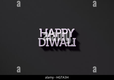 Ein 3D Rendering des Metalls extrudiert Text buchstabieren die Phrase happy Diwali auf edlen schwarzen Hintergrund Stockfoto