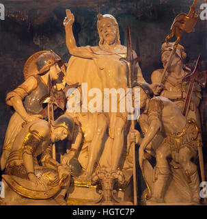 AVILA, Spanien, APRIL - 18, 2016: Die geschnitzte Skulptur der Auferstehung Christi in der Sakristei der Catedral de Cristo Salvador Stockfoto