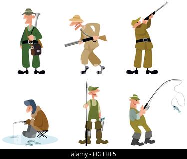 Vektor-Illustration von Fischern und Jägern Satz Stock Vektor