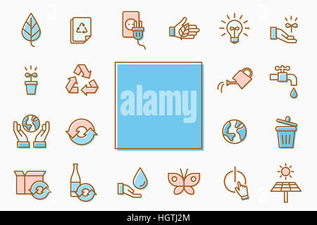 Verschiedene Linie Symbole in Bezug auf ökologische alternative Energie Stockfoto