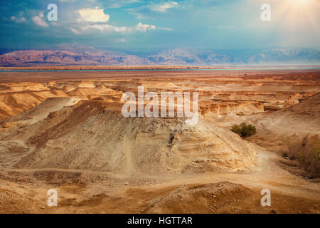 Blick von der Festung Masada zum Toten Meer und Jordan Stockfoto