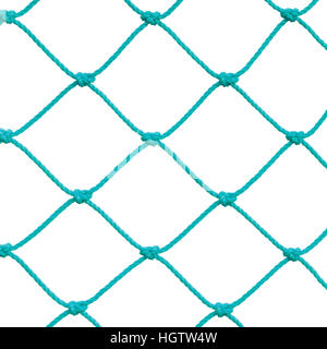 Fußball Football Torpfosten Set Net Seil Detail, neue grüne Goalnet Netting Seile Knoten Muster, Makro Nahaufnahme, isolierten großen detaillierte leer leere Kopie Stockfoto