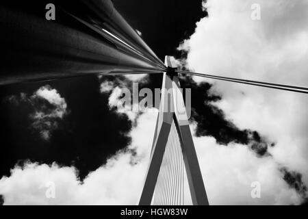 Erasmusbrücke in Rotterdam von unten gesehen, in schwarz und weiß Stockfoto