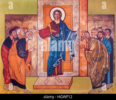 Wien, Österreich - 19. Dezember 2016: Das Symbol von Jesus unter den Aposteln auf der Leinwand in Kirche Brigitta Kirche durch unbekannte Kunst Stockfoto