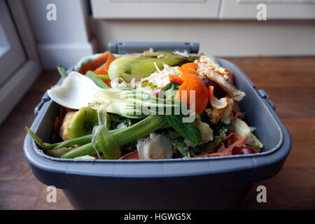 Volle Hausmannskost Abfall Caddy, bereit, die recycelt werden Stockfoto