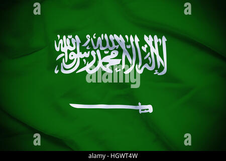 Wellig und wellige Nationalflagge Saudi-Arabien Hintergrund. Stockfoto