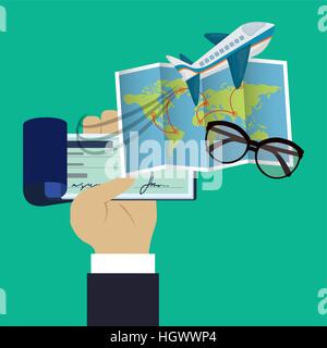 Reisen Sie Scheckheft Karte Gläser grünen Hintergrund Vektor Illustration Eps 10 Stock Vektor