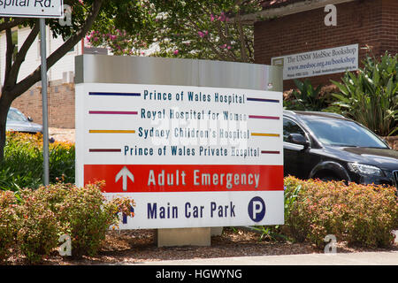 Eingang zum Prince Of Wales, Childrens Hospital, königliches Krankenhaus für Frauen und private Hospital, Randwick, Sydney, Australien Stockfoto