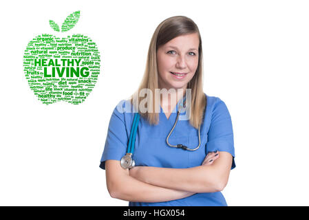 Frau Doktor lächelnd und Blick in die Kamera. Gesundes Wohnen Stockfoto