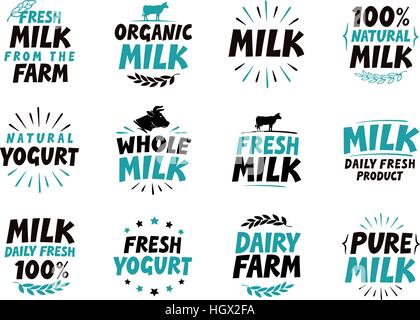 Milch stellen Icons. Essen, trinken-Symbol. Text-Vektor-illustration Stock Vektor