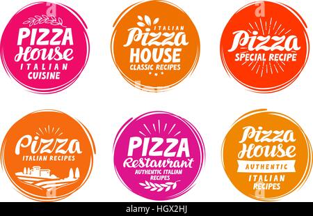 Pizza-Symbole festgelegt. Kollektion Etiketten für Menü Design Restaurant oder café Stock Vektor