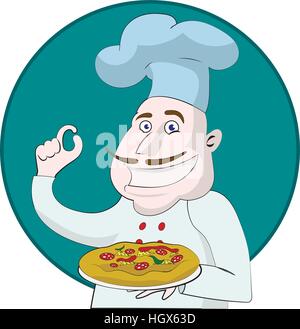 Cartoon-Chef hält eine pizza Stock Vektor