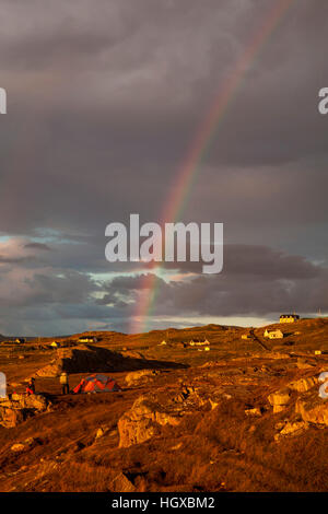 Regenbogen, Old Shoremore Beach, Westküste, Scotland, UK Stockfoto