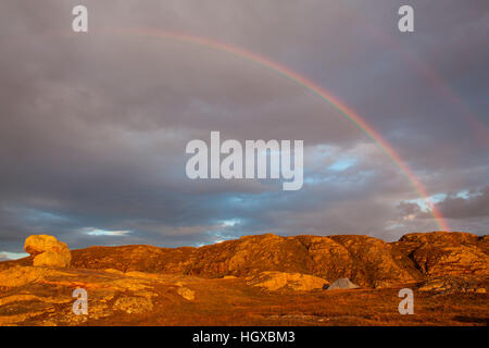 Regenbogen, Old Shoremore Beach, Westküste, Scotland, UK Stockfoto