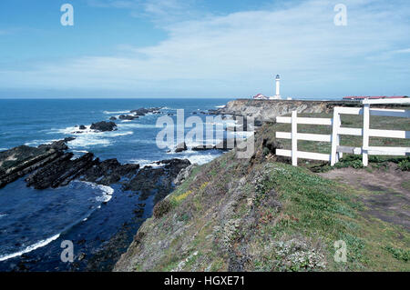 Point Arena Leuchtturm entlang der Pazifikküste West Point Arena, Kalifornien, USA Stockfoto