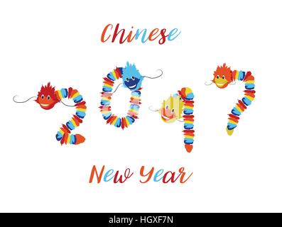 Chinesische Neujahr asiatische Symbole von Glück chinesische Drachen Element in der Form Zahlen 2017. Vektor festlichen Hintergrund. Stock Vektor