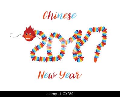 Chinesische Neujahr asiatische Symbole von Glück chinesische Drachen Element in der Form Zahlen 2017. Vektor festlichen Hintergrund. Stock Vektor