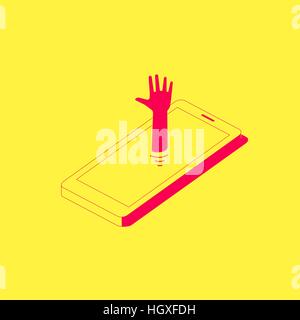 Menschliche Hand ragte das Telefon. Smartphone sucht Konzept Abbildung. Stock Vektor