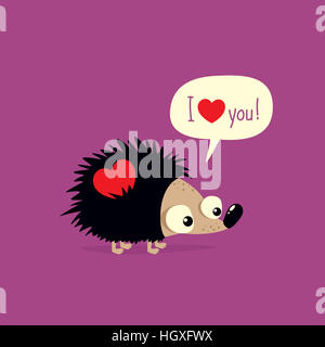 Nette Karte zum Valentinstag mit Cartoon Igel sagen: I love you in Sprechblase Stockfoto