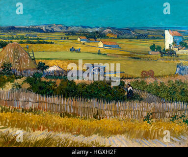 Ernte auf La Crau, mit Montmajour im Hintergrund, von Vincent Van Gogh, 1888, Niederlande, Europa Stockfoto