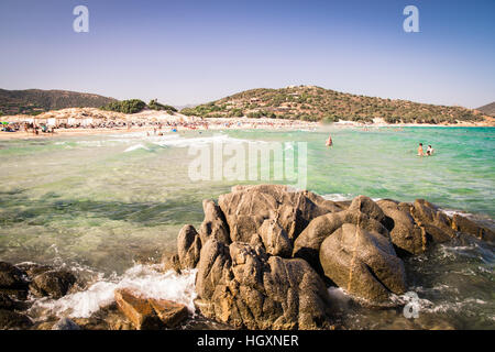 Panorama von den wunderschönen Stränden von Chia, Sardinien, Italien. Stockfoto