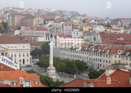 Lissabon, Portugal: Pedro IV Square, allgemein bekannt als Rossio-Platz, in der Pombaline Innenstadt. Stockfoto