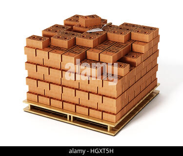 Stapel von Bricks isoliert auf weißem Hintergrund. 3D Illustration. Stockfoto