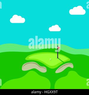 Golf Loch grüner Tee Hintergrund Vektorgrafik mit Flagge. Stock Vektor