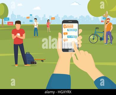 Senden von Nachrichten über den Messenger auf smartphone Stock Vektor