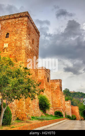 Stein-Mauern und Türme der Festung Alcazaba in Malaga. Spanien. Andalusien. Stockfoto