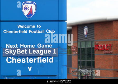 Außenansicht des Stadions Proact, Derbyshire; Heimat von Chesterfield Football Club Stockfoto