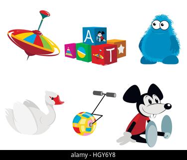 Vektor-Illustration eines sechs Spielzeug-Sets Stock Vektor