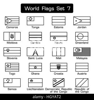 Flaggen der Welt set 7. einfachen Stil und flache Bauweise. dicken Umriss. Stockfoto