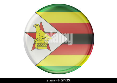 Badge mit Flagge von Simbabwe, 3D-Rendering isolierten auf weißen Hintergrund Stockfoto