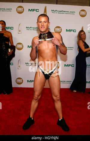 Los Angeles, Deutschland. 13. Januar 2017. Adult Filmschauspieler Brandon Wilde kommt bei den XBIZ Awards im Hotel Westin Bonaventure in Los Angeles, USA, im 12. Januar 2017. -KEIN Draht-SERVICE - Foto: Hubert Boesl/Dpa/Alamy Live News Stockfoto