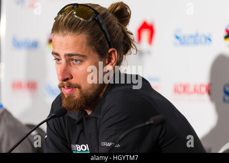 Adelaide, Australien. 14. Januar 2017. Medienkonferenz mit Peter Sagan (Bora Hansgrohe), Tour Down Under, Australien.  © Gary Francis/ZUMA Draht/Alamy Live-Nachrichten Stockfoto