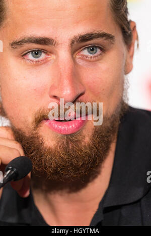 Adelaide, Australien. 14. Januar 2017. Medienkonferenz mit Peter Sagan (Bora Hansgrohe), Tour Down Under, Australien.  © Gary Francis/ZUMA Draht/Alamy Live-Nachrichten Stockfoto