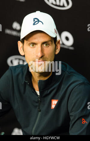 MELBOURNE, Australien 14. Januar 2017: Novak Djokovic Serbien spricht während einer Pressekonferenz vor dem Start der 2017 Australian Open in Melbourne Park in Melbourne, Australien. Bildnachweis: Frank Molter/Alamy Live-Nachrichten Stockfoto