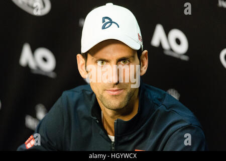 MELBOURNE, Australien 14. Januar 2017: Novak Djokovic Serbien spricht während einer Pressekonferenz vor dem Start der 2017 Australian Open in Melbourne Park in Melbourne, Australien. Bildnachweis: Frank Molter/Alamy Live-Nachrichten Stockfoto