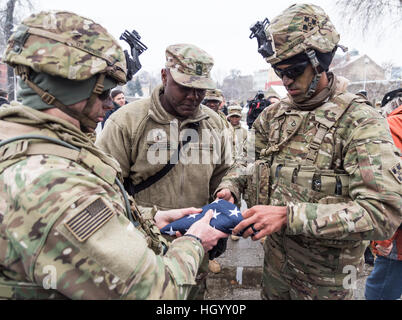 Zagan, Polen. 14. Januar 2017. Die offizielle Begrüßung der US-Truppen aus ABCT - gepanzerte Brigade Combat Team in Polen mit Beata Szydlo - polnischen Ministerpräsidenten, Minister der Verteidigung Antoni Maciarewicz und US-Botschafter in Polen Paul W. Jones Credit: Krzysztof Kaniewski/Alamy Live News Stockfoto