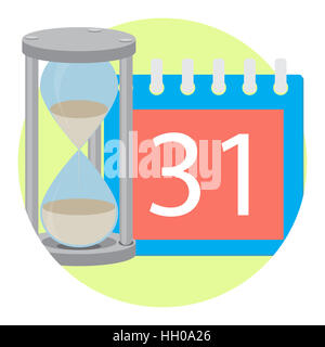 Zeitmanagement, die Sanduhr und Kalender. Sparen Sie Zeit und Uhr, Sanduhr Geld-Vektor-illustration Stockfoto