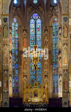 Florenz. Italien. Basilica di Santa Croce, die Cappella Maggiore (Main Chor Kapelle), mit Fresken von Agnolo Gaddi dekoriert Stockfoto