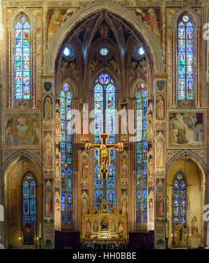 Florenz. Italien. Basilica di Santa Croce, die Cappella Maggiore (Main Chor Kapelle), mit Fresken von Agnolo Gaddi dekoriert Stockfoto