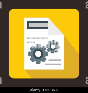 Zahnräder auf eine Papier-Symbol im flachen Stil Stock Vektor