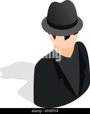 Mann in einer schwarzen Sonnenbrille und schwarzen Hut-Symbol Stock Vektor