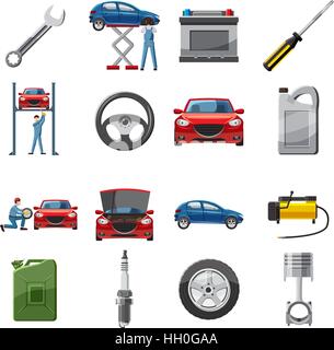 Auto Service Symbole festlegen im Cartoon-Stil Stock Vektor