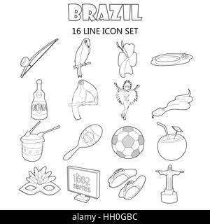 Brasilien-Symbole-Set, Umriss-Stil Stock Vektor