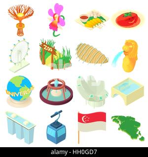 Singapur-Icons set, cartoon-Stil Stock Vektor