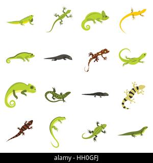 Eidechse Icons Set, flachen Stil Stock Vektor