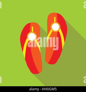 Roter Strand Hausschuhe Symbol, flachen Stil Stock Vektor